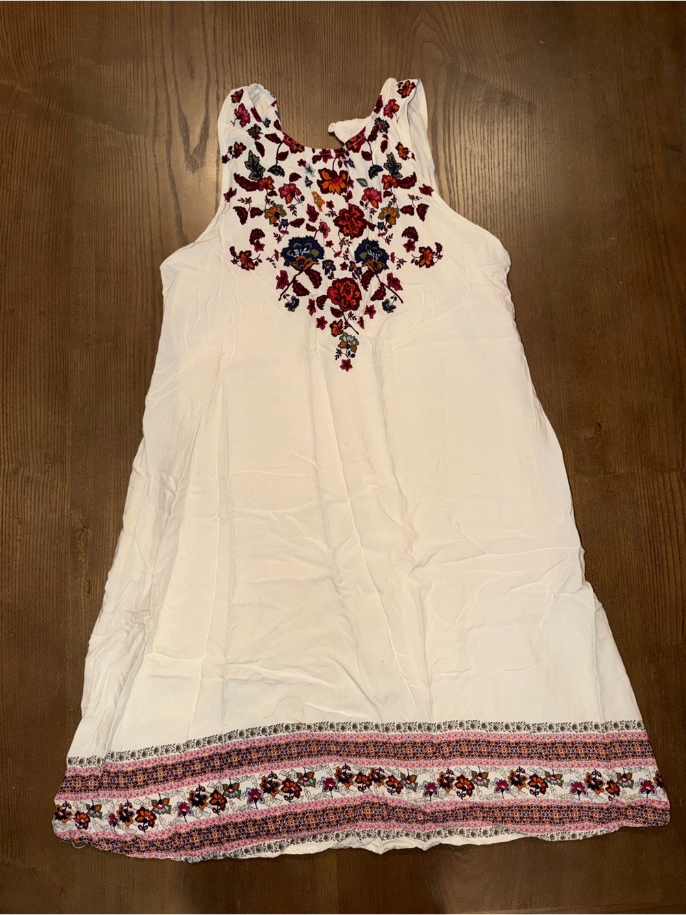 Xhilaration White Sleeveless Mini Dress with Multicolor Floral Embroidery